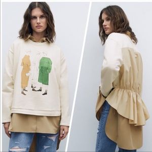 Zara Girls Printed ruffled oversized sweatshirt